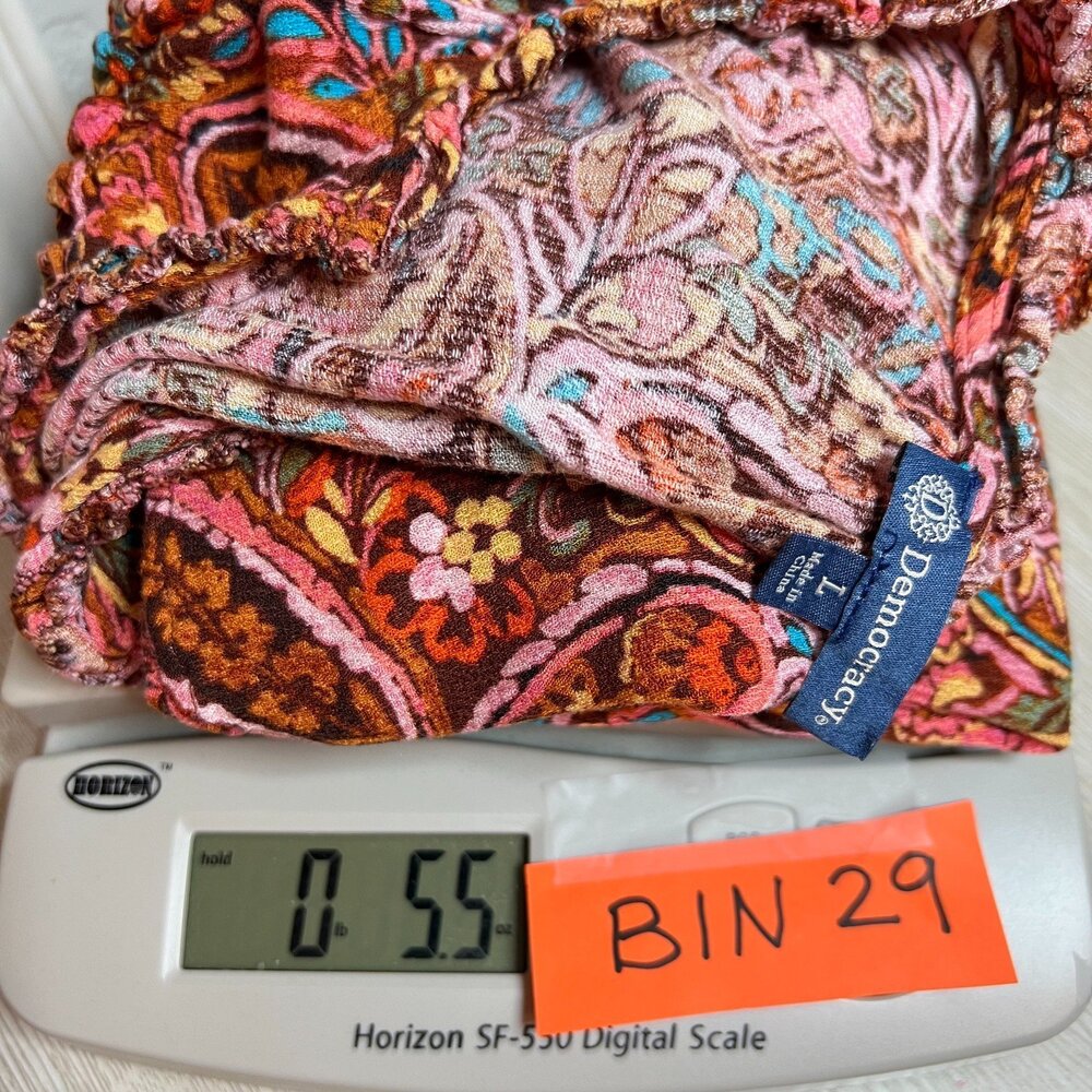 Democracy Peasant Blouse Women's L Brown Paisley V-Neck Bubble Half Sleeves - Picture 10 of 10